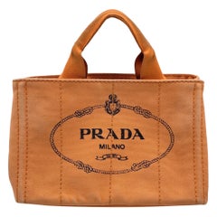 Prada Naranja Lienzo Canapa Logo Bolso Tote Pequeño BN2439
