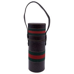 Gucci Vintage Brown Leather Thermos Holder Case with Handle (étui thermos en cuir marron avec poignée)