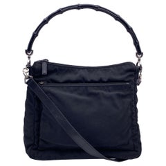 Gucci Black Nylon Canvas 2 Way Bamboo Handle Shoulder Bag