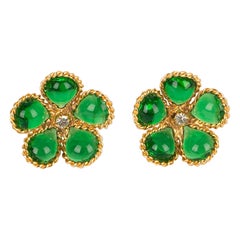 Boucles d'oreilles Augustine Fleur en métal doré avec pâte de verre et strass