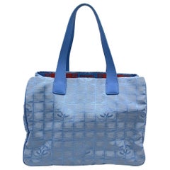 Chanel 2000s Light Blue Nylon New Travel Line Tote Shoulder Bag