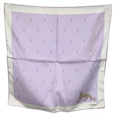 Cartier Vintage Lilac Yellow Logos and Leopard Silk Small Scarf