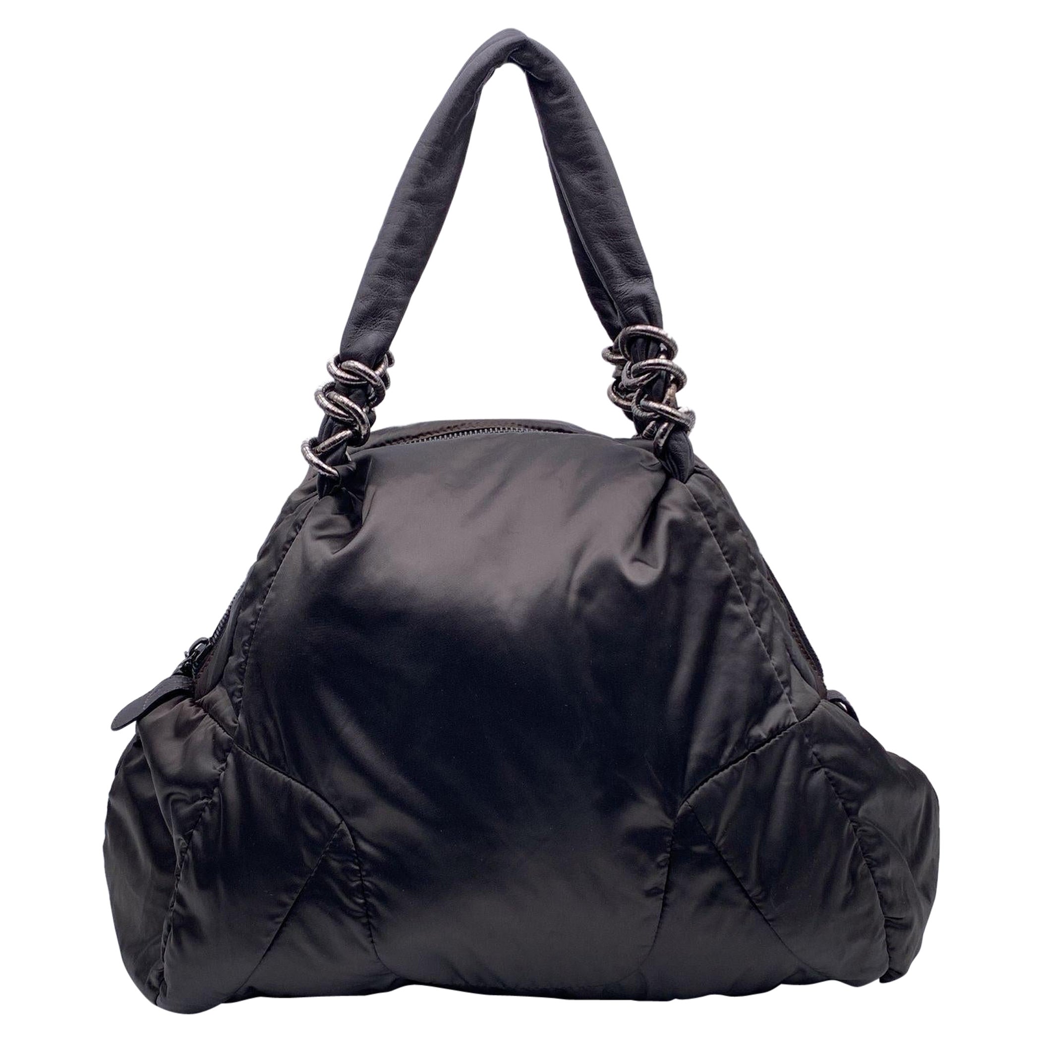 Fay Black Shiny Nylon Puffer Tote Shoulder Bag For Sale