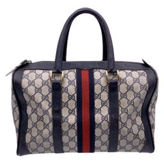 Gucci Vintage Blue Monogram and Leather Web Boston Bag
