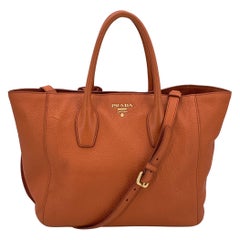 Prada Orange Vitello Daino Leather Tote Shopping Bag with Strap BN2694