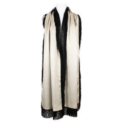 Large Black and White Silk Stole, 1920-1930s