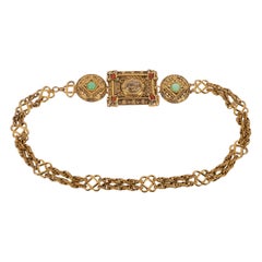 Christian Dior Cinturón de metal dorado con cabujones de cristal, 1990