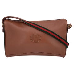 Gucci Vintage Brown Leather Shoulder Bag Web Strap