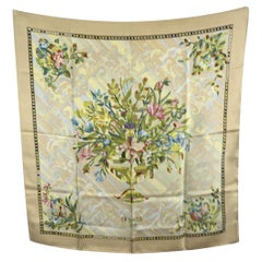 Hermes Paris Vintage Silk Scarf Flora Marqueterie 1960 Francoise Heron