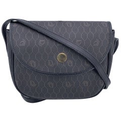 Christian Dior Vintage Black Logo Canvas Small Flap Shoulder Bag