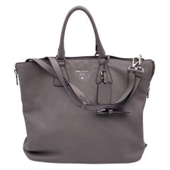 Prada Grey Taupe Leather Tote Satchel Bag with Strap BN2419