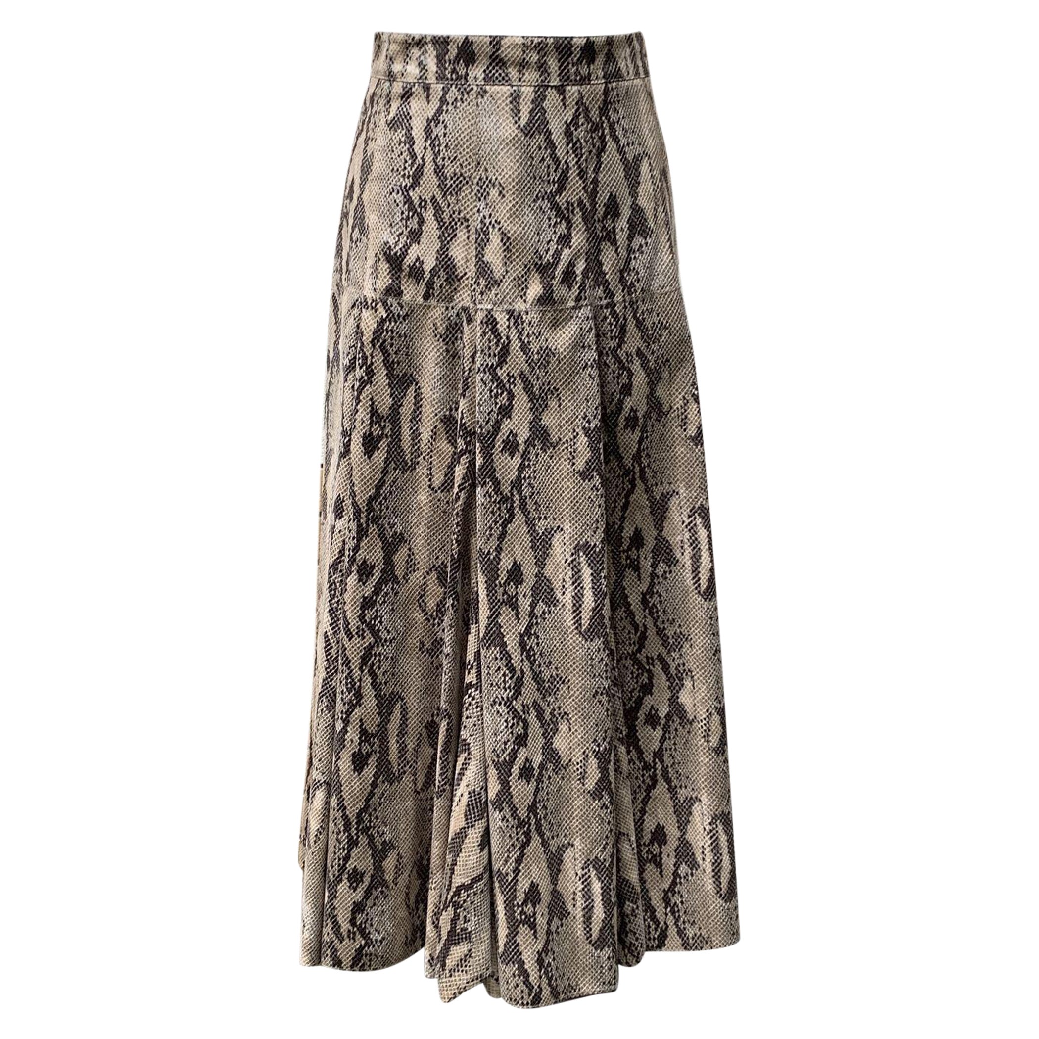 MSGM Milano Beige Gloss Animalier Stampa Serpente Gonna lunga Taglia 42 IT