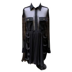 Emanuel Ungaro Black Sheer Shirt Short Dress Size 42 IT