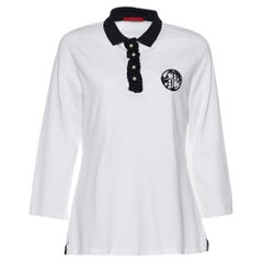 CH Carolina Herrera White Pique Knit Ruffled Polo Top L