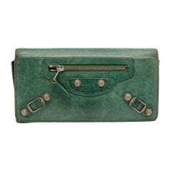 Balenciaga Vert Poker Leather City Flap Continental Wallet