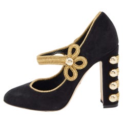 Dolce & Gabbana Black/Gold Suede Military Vally Pumps Size 37