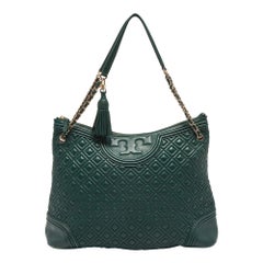 Tory Burch Green Leather Fleming Top Zip Shoulder Bag