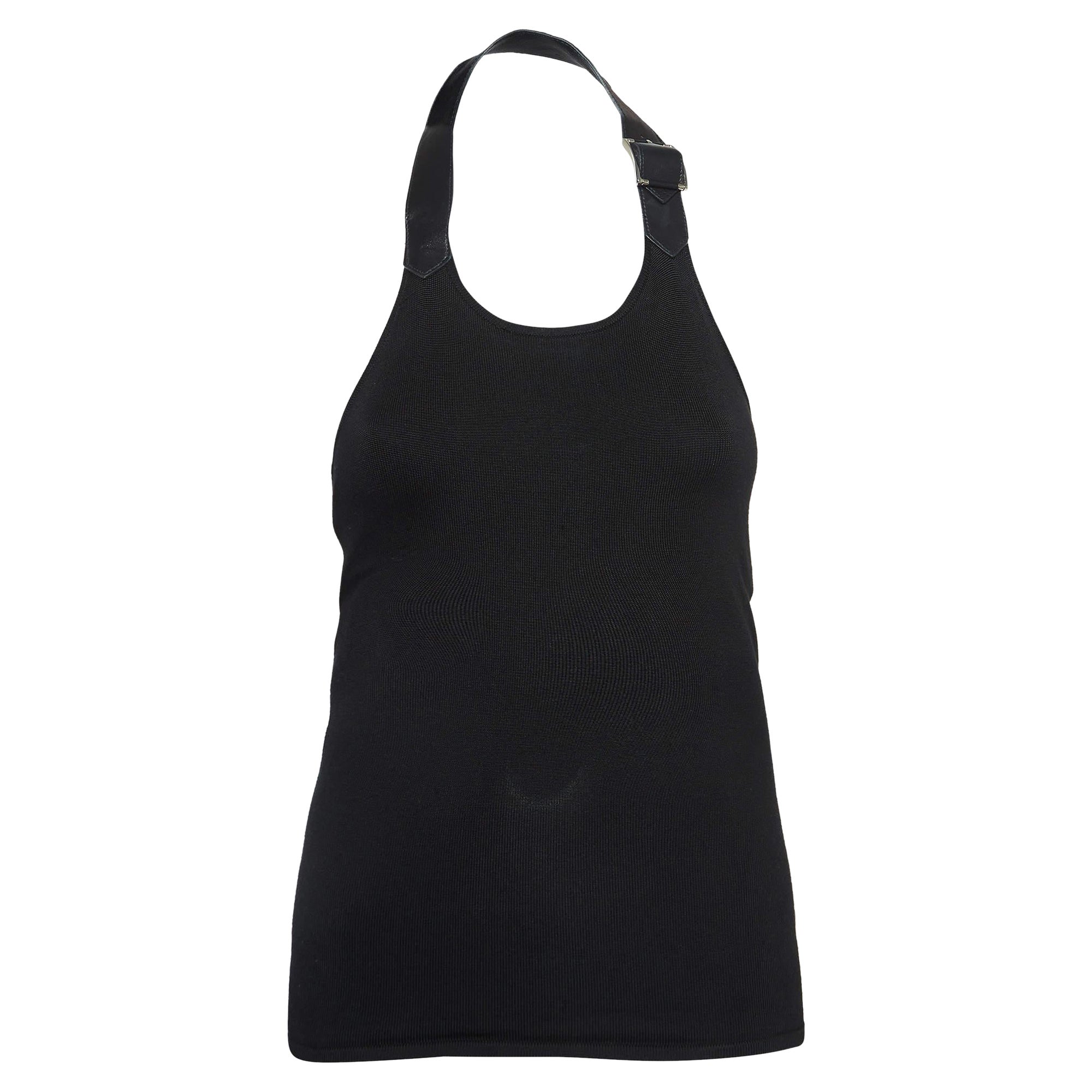 Camiseta de tirantes de punto Ralph Lauren negra con tirantes de piel XS en venta
