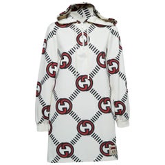 Gucci Cream Logo Printed Jersey Hoodie Dress S