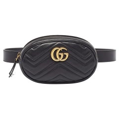 Gucci Black Matelass&eacute; Leather Mini GG Marmont Belt Bag