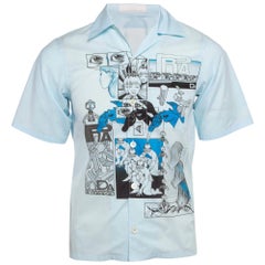 Prada Blue Comic Print Cotton Short Sleeve Shirt XS