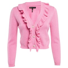 Maje Pink Rib Knit Molantti Frill Detail Cardigan S