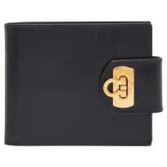 Salvatore Ferragamo Dark Blue Leather Gancini Flap Compact Wallet