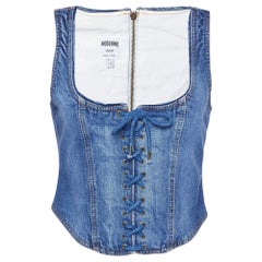 Moschino Jeans Blue Denim Lace-Up Corset Top M