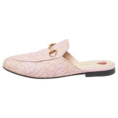 Gucci Pink/Beige Lace and Leather Princetown Flat Mules Size 38