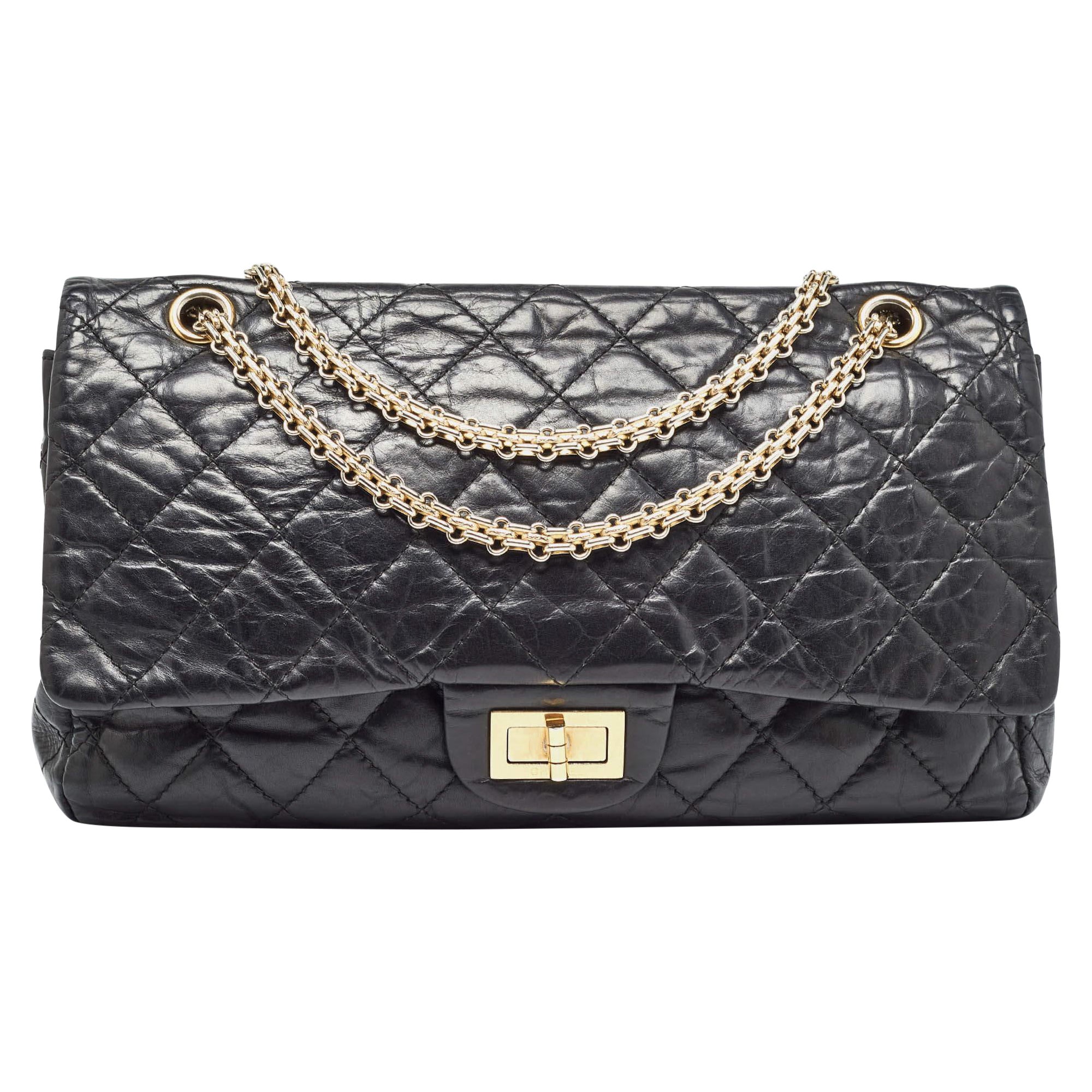 Chanel - Sac à rabat 227 Reissue 2.55 en cuir vieilli matelassé noir