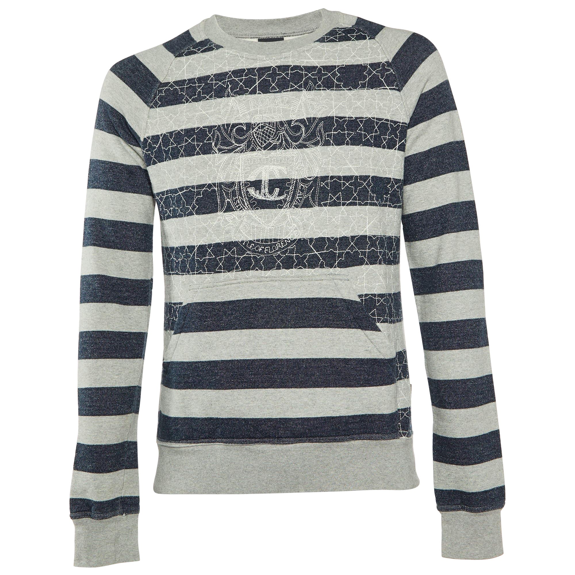 Just Cavalli - Felpa grigia a righe in cotone con logo ricamato XL in vendita