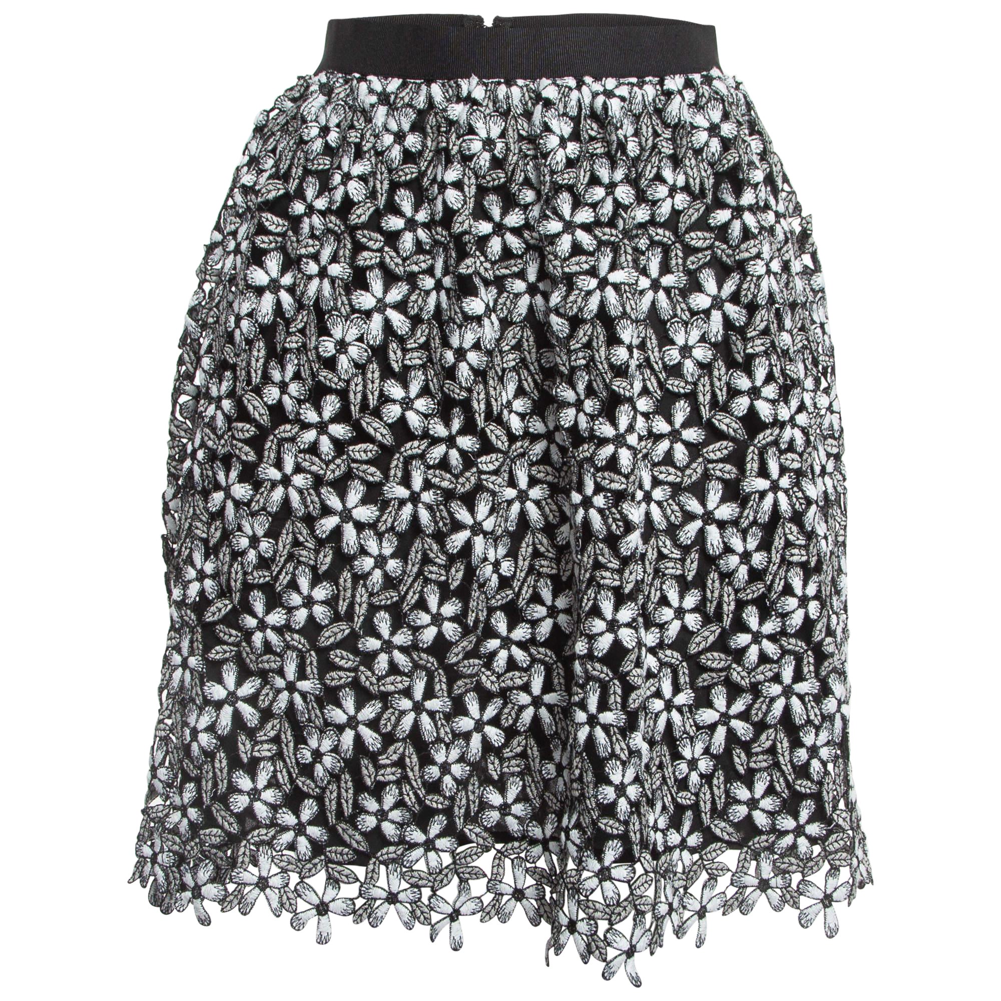 Self-Portrait Black/White Floral Cut-out Lace Short Skirt S For Sale