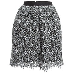 Self-Portrait Black/White Floral Cut-out Lace Short Skirt S. White