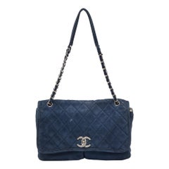 Chanel Blue Quilted Nubuck Leather Large Split Pocket Flap Bag