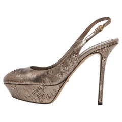 Sergio Rossi Oro Metalizado Cuero Punta Plataforma Slingback Bombas Tamaño 39