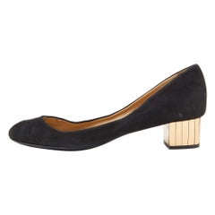 Gucci Black Suede Peep Toe Block Heel Pumps Size 40