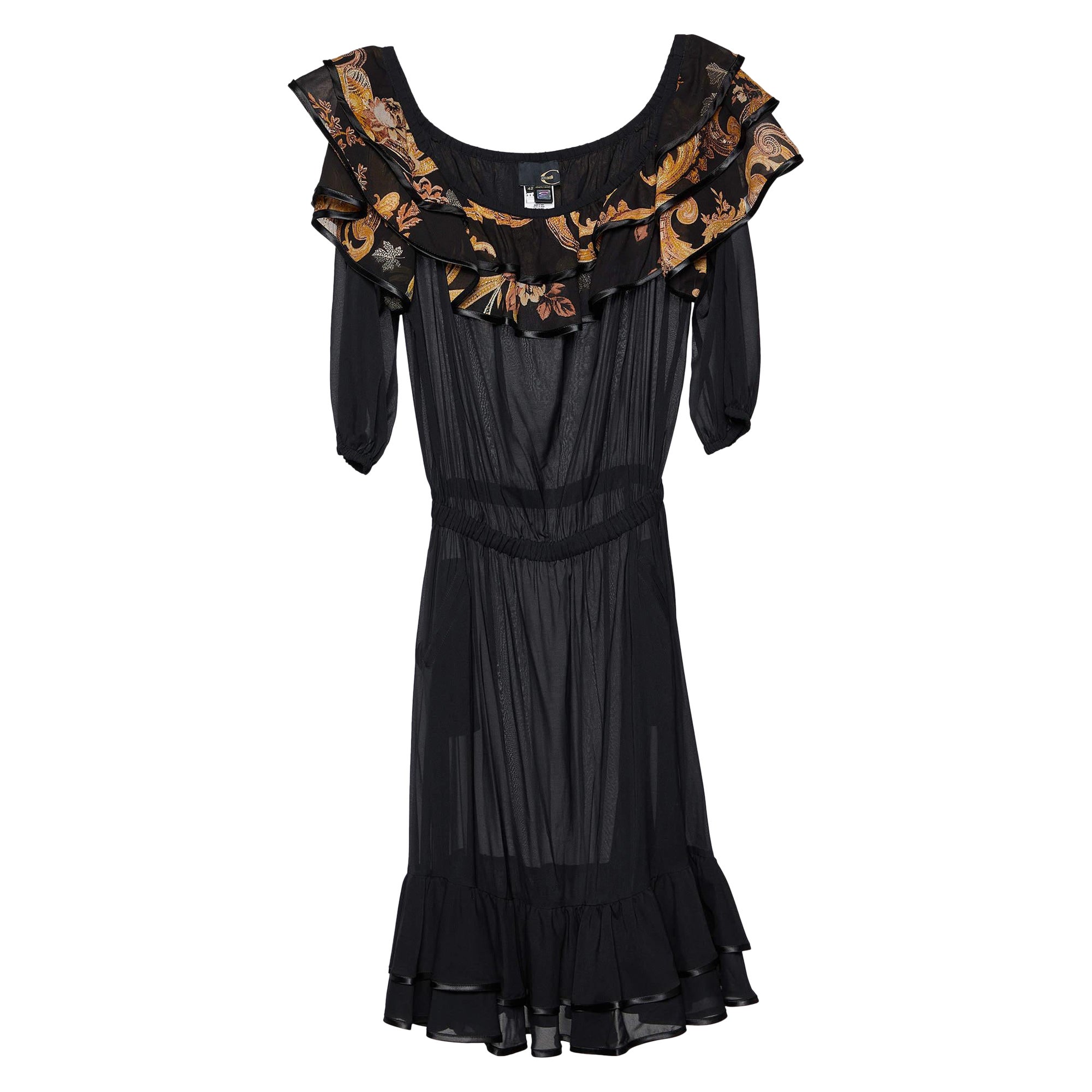 Just Cavalli - Vestito midi a strati in seta stampata nera - M. I.