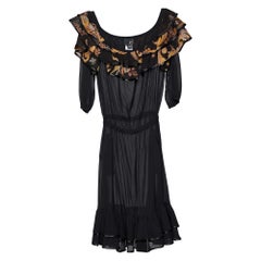 Just Cavalli Vestido Midi de Seda Negro Estampado M