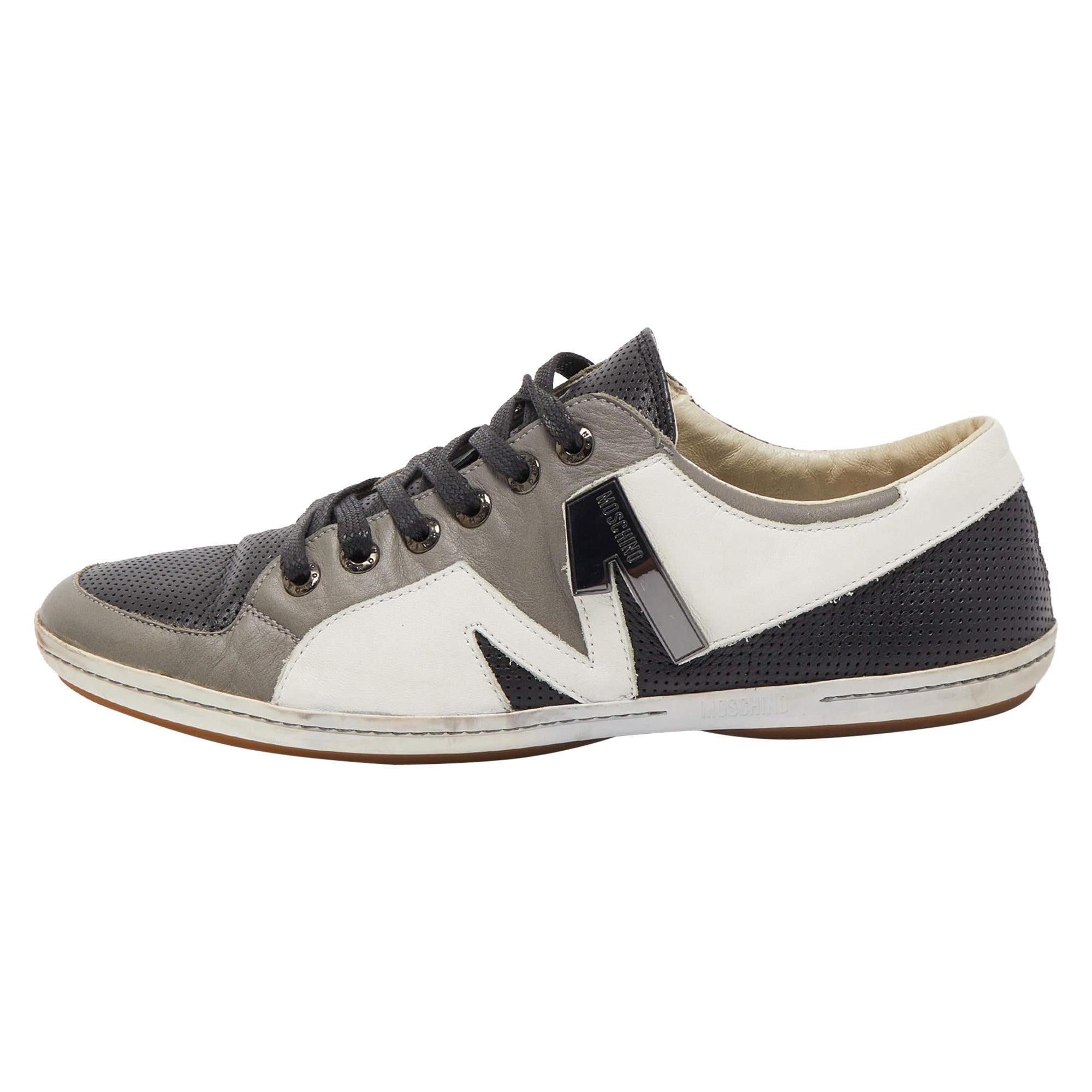 Moschino Tricolor Perforated Leather Low Top Sneakers Size 44 For Sale