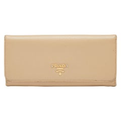 Prada Beige Saffiano Leather Flap Continental Wallet