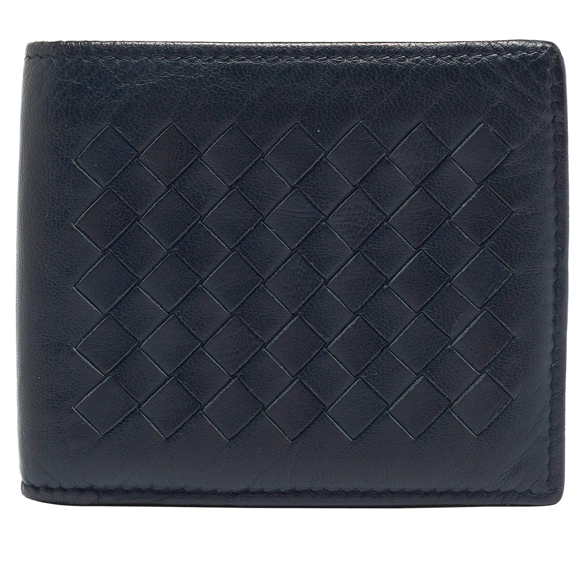 Bottega Veneta Blue Intrecciato Leather Bifold Wallet For Sale