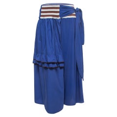 Marni Navy Blue Cotton & Knit Waist Tie Detail Midi Skirt S