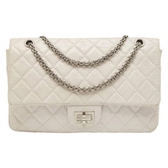 Chanel White Quilted Aged Leather Reissue 2.55 Classic 227 Flap Bag