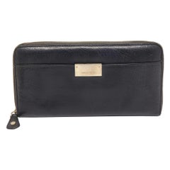 Jimmy Choo Black Leather Logo Zip Around Wallet