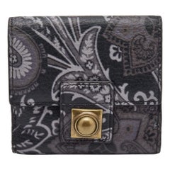 Etro - Portefeuille compact Crown Me en cuir imprimé Paisley noir/gris