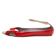 Anya Hindmarch Red Patent Leather Open Toe Ankle Strap Flats Size 39