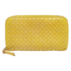 Bottega Veneta Yellow Intrecciato Leather Zip Around Continental Wallet