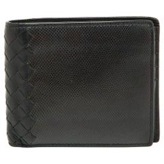 Bottega Veneta Black Intrecciato Karung and Leather Bifold Wallet