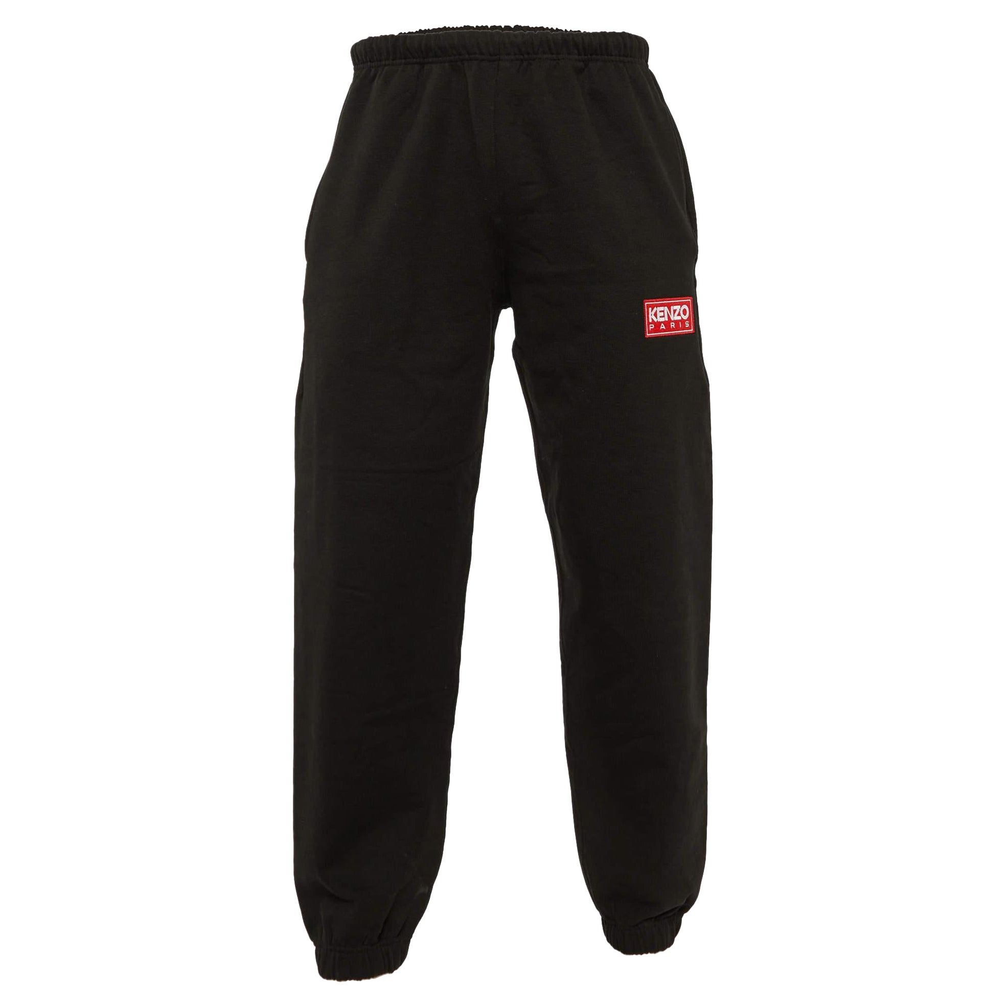 Pantalones de chándal con cordón y parche de logotipo de algodón negro Kenzo S