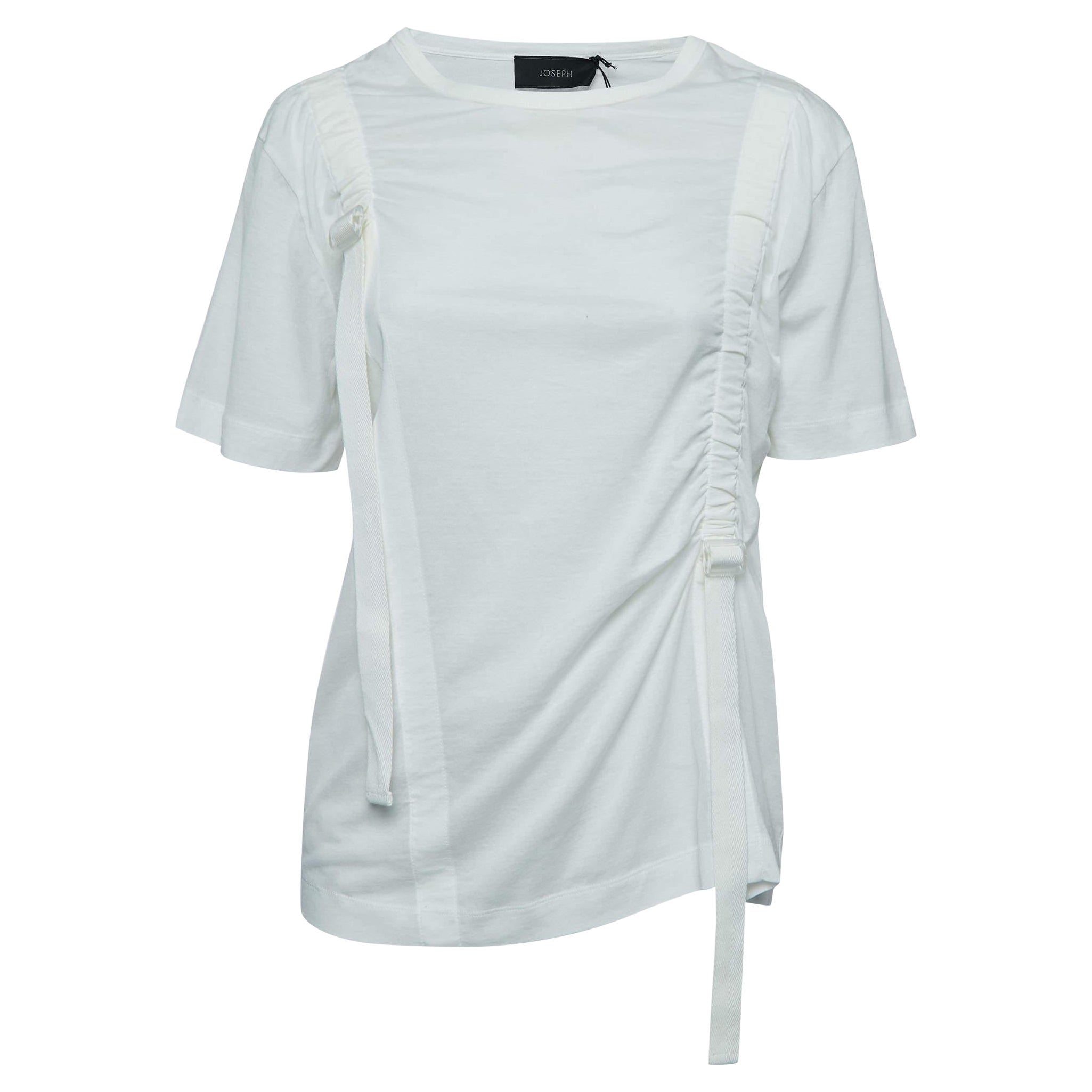 Joseph Off White Cotton Adjustable Strap Detailed Half Sleeve T-Shirt XS For Sale